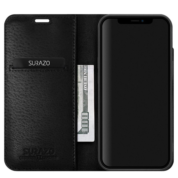 Etui na telefon skóra naturalna książka RFID - Costa Czarna - TPU Czarne