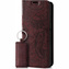Etui na telefon skóra naturalna książka RFID - Ornament Burgund - TPU Czarne