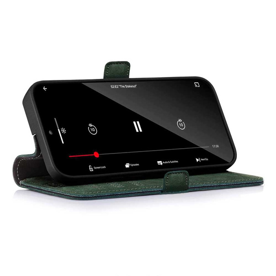 SURAZO Premium MJ - Skórzane Etui Na Smartphone Portfel z Klapką - Nubuk Ciemny Zielony + Łapa
