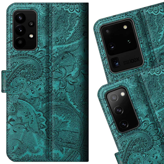 Skórzane etui na telefon RFID Wallet case - Ornament Turkusowy - TPU Transparentne
